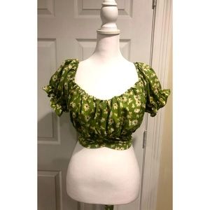 Ruffle Short Sleeve Tie Up Back Crop Top Off Shoulder Blouse